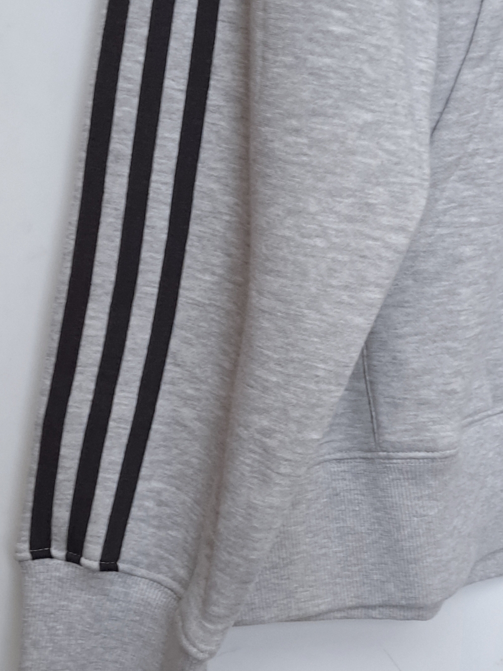Adidas Men’s Long Sleeve Light Gray Hoodie with Black Stripes - Picture 7 of 11